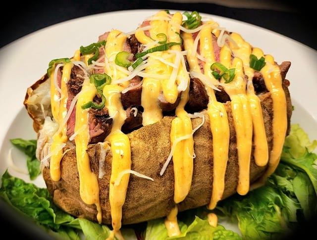 Loaded steak potato.